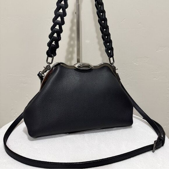 Black Handmade Premium Togo Cowhide Custom Metal Frame Handbag & 2 Strap Styles - Picture 1 of 16